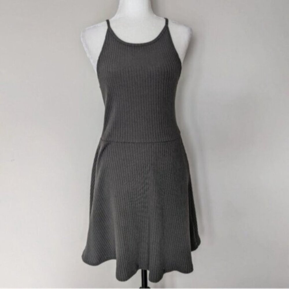 Topshop ribbed open back high neck dress - dark olive green